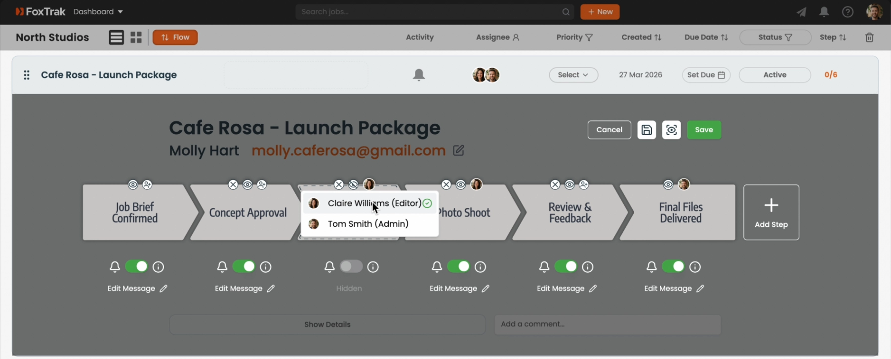 Assign a step in FoxTrak